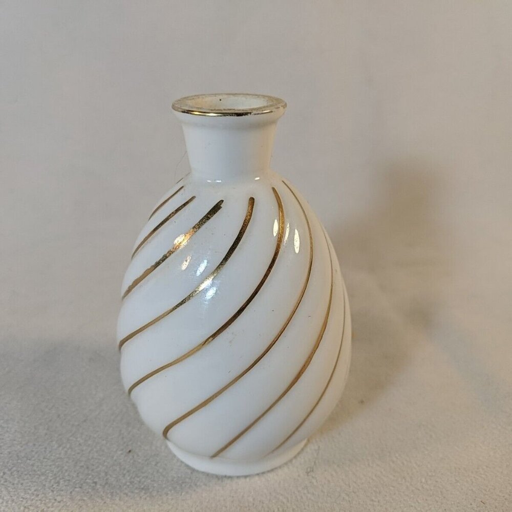 Matson Hand Painted Japan Mini Vase White Gold Swirl Flower Small Ceramic Bud